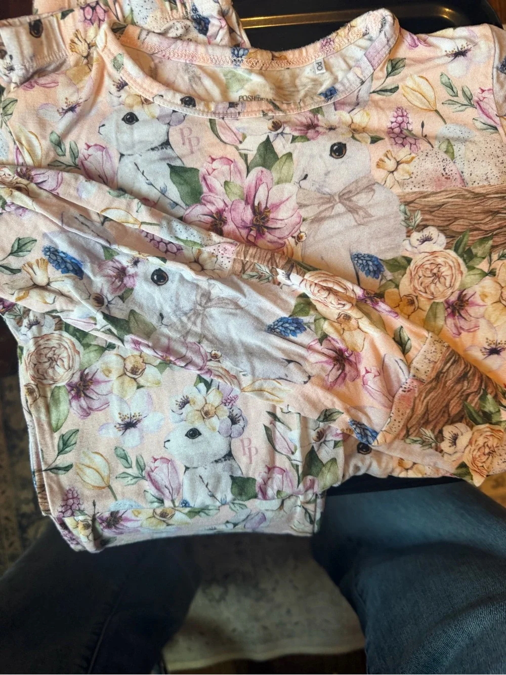 Bunny & Duck Print Soft Knit Top - Pastel Garden Colors